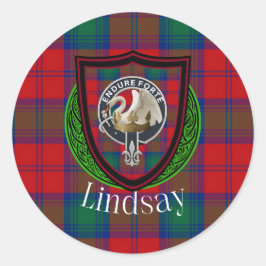 Lindsay Scottish Clan Tartan & Crest ラウンドシール