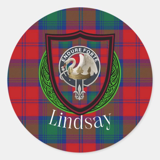 Lindsay Scottish Clan Tartan & Crest ラウンドシール (正面)