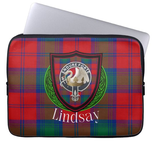 Lindsay Scottish Clan Tartan & Crest ラップトップスリーブ (正面)