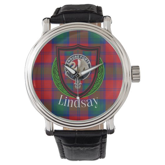 Lindsay Scottish Clan Tartan & Crest 腕時計 (正面)