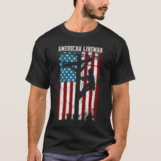 Line American Flag Electric Cable Patriotic Line Tシャツ