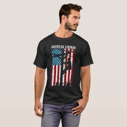 Line American Flag Electric Cable Patriotic Line Tシャツ (正面フル)