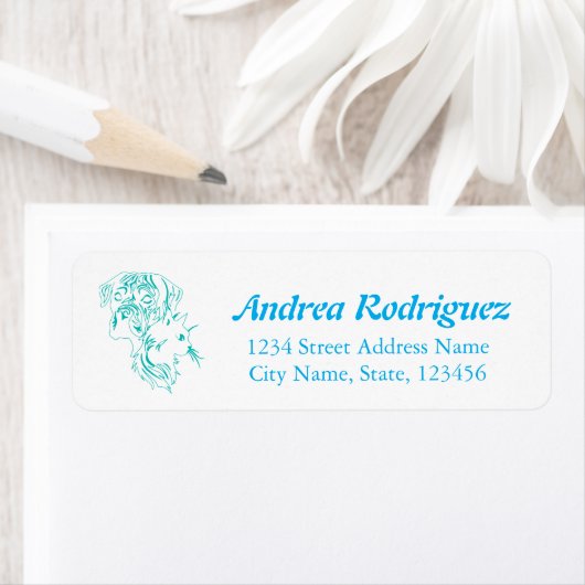 Line Art Cat and Dog With Personalized Name ラベル (インサイチュ)