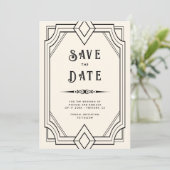 Line Art Deco Black Cream Wedding Save the Date セーブザデート (スタンド正面)