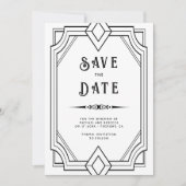Line Art Deco Black & White Wedding Save the Date セーブザデート (正面)