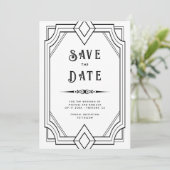 Line Art Deco Black & White Wedding Save the Date セーブザデート (スタンド正面)