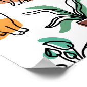 Line art drawing cats and flowers ポスター (角)