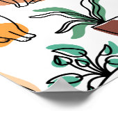 Line art drawing cats and flowers ポスター (角)