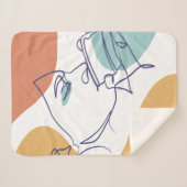 line art drawing poster of woman drinking coffee   シェルパブランケット (正面(横))