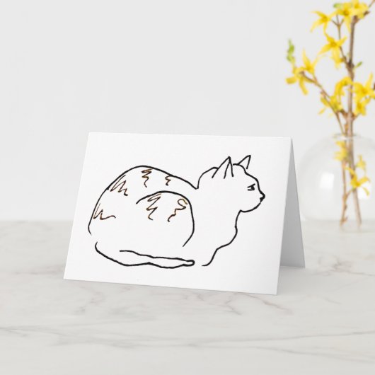 Line Art Drawing Striped Cat Greeting Card カード (黄色い花)