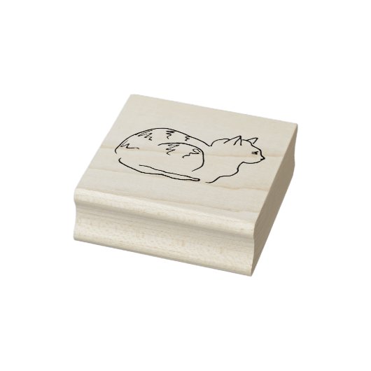 Line Art Drawing Striped Cat Wood Art Stamp ラバースタンプ (スタンプ)