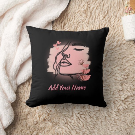 Line art Face Throw Pillow クッション (ブランケット)