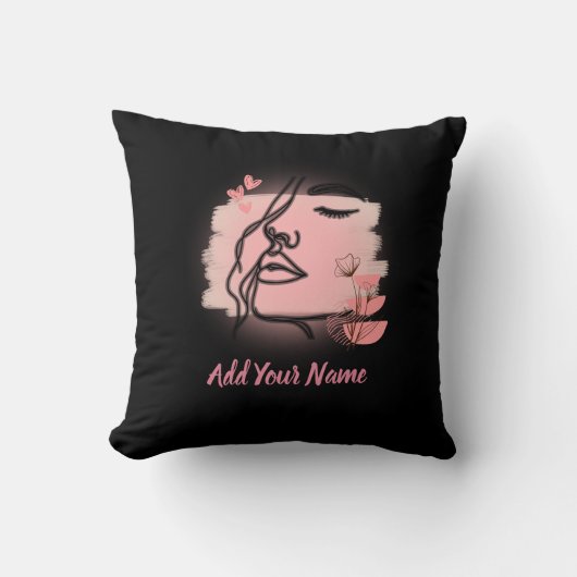 Line art Face Throw Pillow クッション (正面)