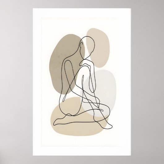 Line Art Figure Print Single Contour Drawing ポスター (正面)