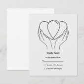 Line Art Hearts & Hands Wedding RSVP Card (正面/裏面)