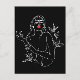 Line Art illustration. Femme en noir et blanc ポストカード