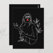 Line Art illustration. Femme en noir et blanc ポストカード (正面/裏面)