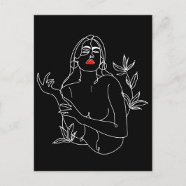Line Art illustration. Femme en noir et blanc ポストカード