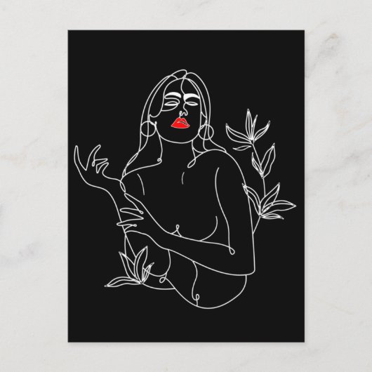 Line Art illustration. Femme en noir et blanc ポストカード (正面)