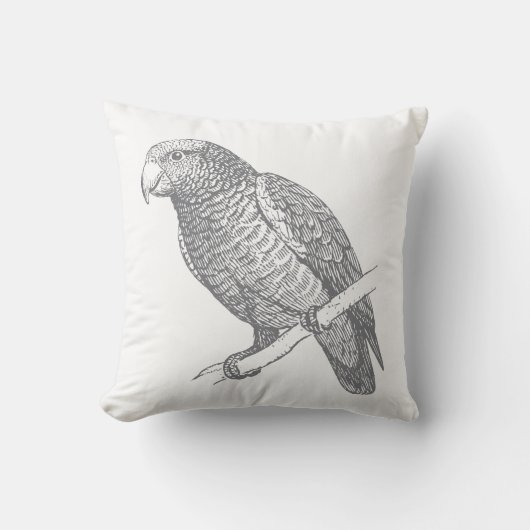 Line Art of Parrot (Gray) Fine Art クッション (正面)