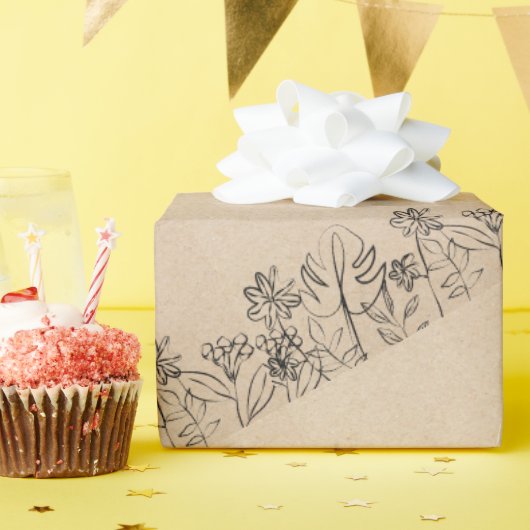  Line Art on Kraft Paper  ラッピングペーパー (誕生日パーティー)