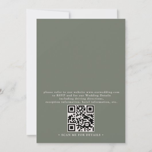 Line Art Rustic Barn Sage Green QR Code Wedding 招待状 (裏面)