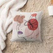 Line Art Woman with Butterfly & Abstract Shapes クッション (ブランケット)