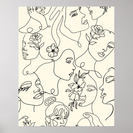 Line Art Women Illustrations Modern Minimalist  ポスター (正面)