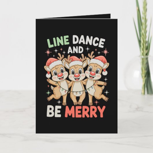 Line Dance And Be Merry Reindeer Christmas Xmas カード (正面)