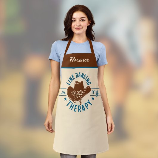 Line Dancing Is My Therapy Funny Dance Monogram エプロン