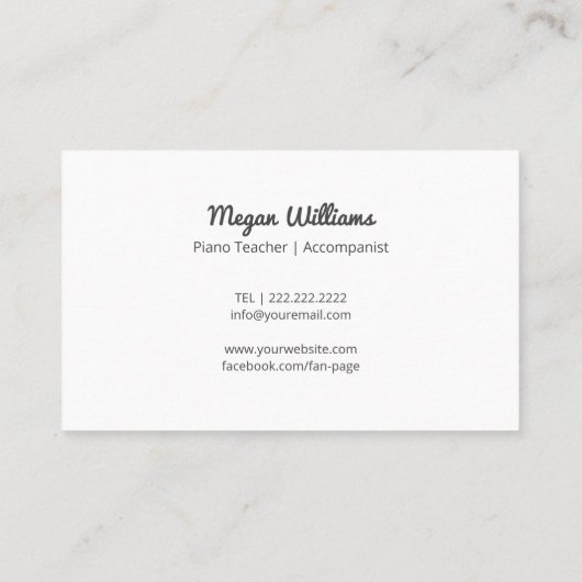 Line Drawing Grand Piano Teacher Music Lesson 名刺 (裏面)