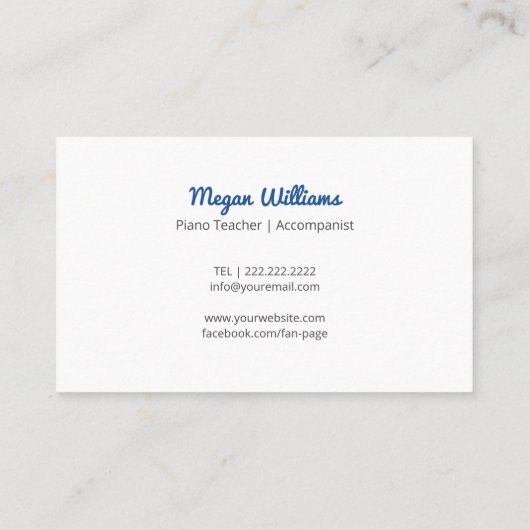 Line Drawing Grand Piano Teacher Music Lesson 名刺 (裏面)