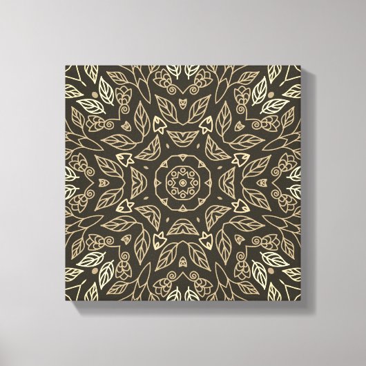 Line Drawing Sepia Tan Abstract Calm Home Wall Art キャンバスプリント (正面)