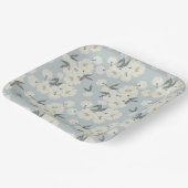 Line Drawn Peony in Cream on Light Blue ペーパープレート (傾斜あり)