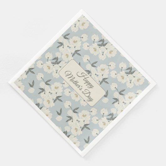 Line Drawn Peony in Cream on Light Blue-Napkin (コーナー)