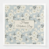 Line Drawn Peony in Cream on Light Blue-Napkin (正面)