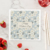 Line Drawn Peony in Cream on Light Blue-Napkin (インサイチュ)