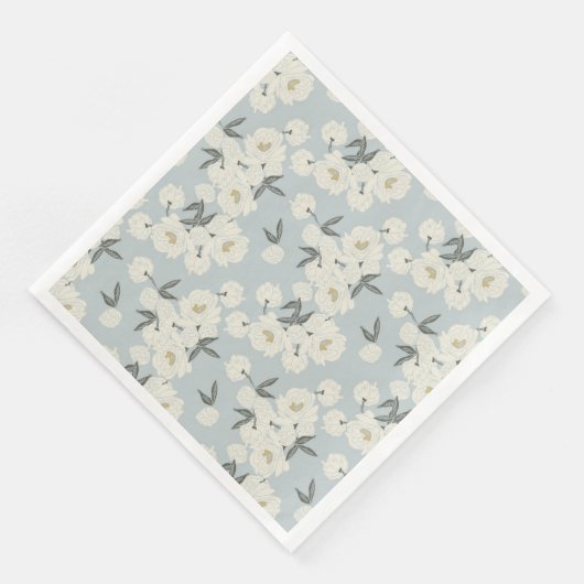 Line Drawn Peony in Cream on Light Blue-Napkin (コーナー)
