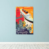 Line Travelフランスの Poster, Havre to Plymouth, NY キャンバスプリント (インサイチュ (ウッドフロア))