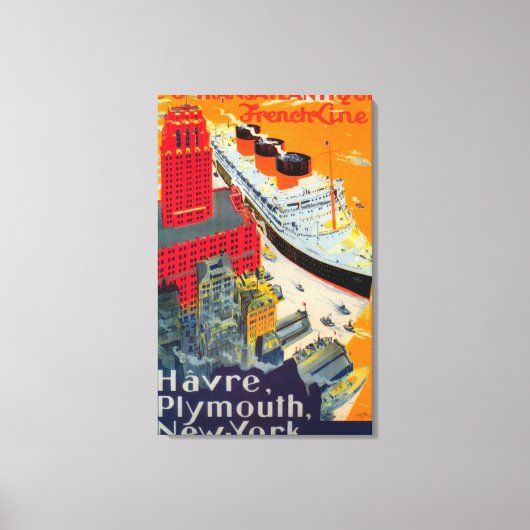 Line Travelフランスの Poster, Havre to Plymouth, NY キャンバスプリント (正面)