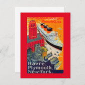 Line Travelフランスの Poster, Havre to Plymouth, NY ポストカード (正面/裏面)