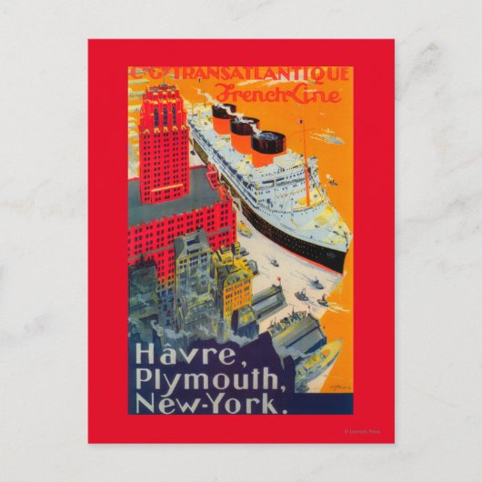 Line Travelフランスの Poster, Havre to Plymouth, NY ポストカード (正面)