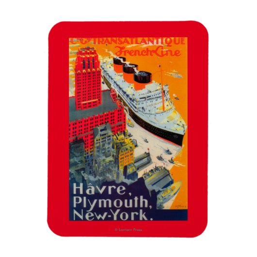 Line Travelフランスの Poster, Havre to Plymouth, NY マグネット (縦)