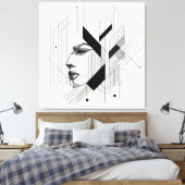 Linear Abstract Portrait キャンバスプリント (インサイチュ (寝室))