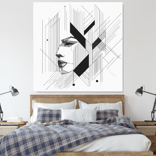 Linear Abstract Portrait キャンバスプリント (インサイチュ (寝室))