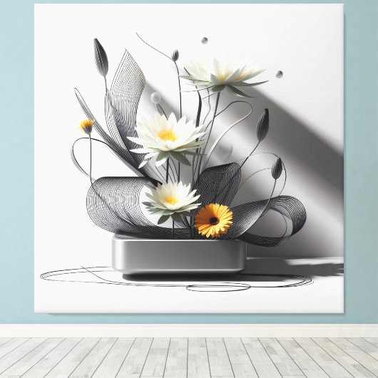 Linear Bloom in Metal キャンバスプリント (インサイチュ (ウッドフロア))