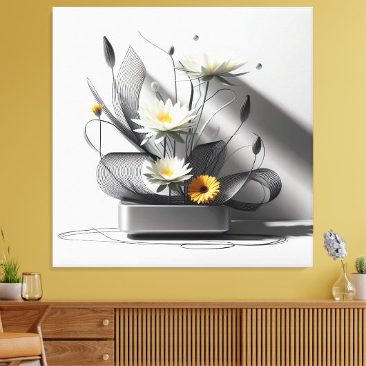 Linear Bloom in Metal キャンバスプリント (インサイチュ (リビング))