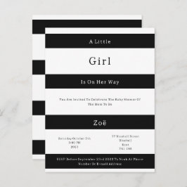 Linear Chic Black And White Stripes Baby Invite ポストカード