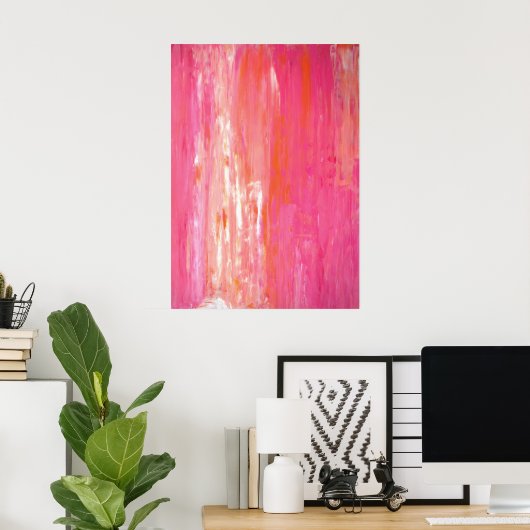 'Linear Color'ピンクとオレンジの抽象芸術アート ポスター (ホームオフィス)