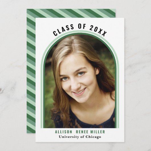Linear Green Arch Photo Graduation発表 招待状 (正面/裏面)